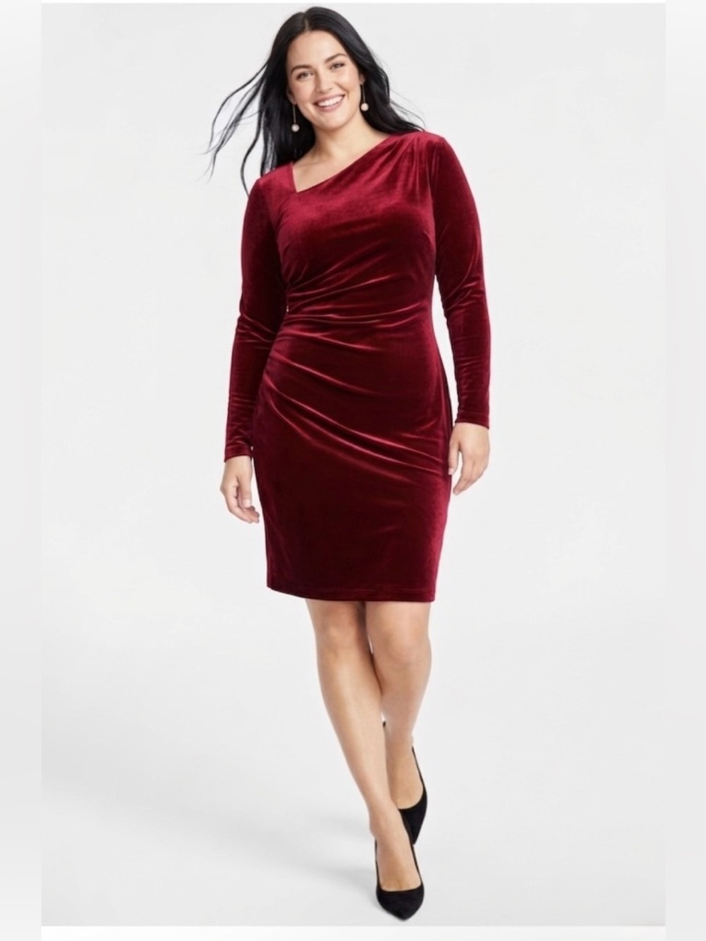 INC International Concepts Burgundy Velvet Asymmetric Midi Dress
